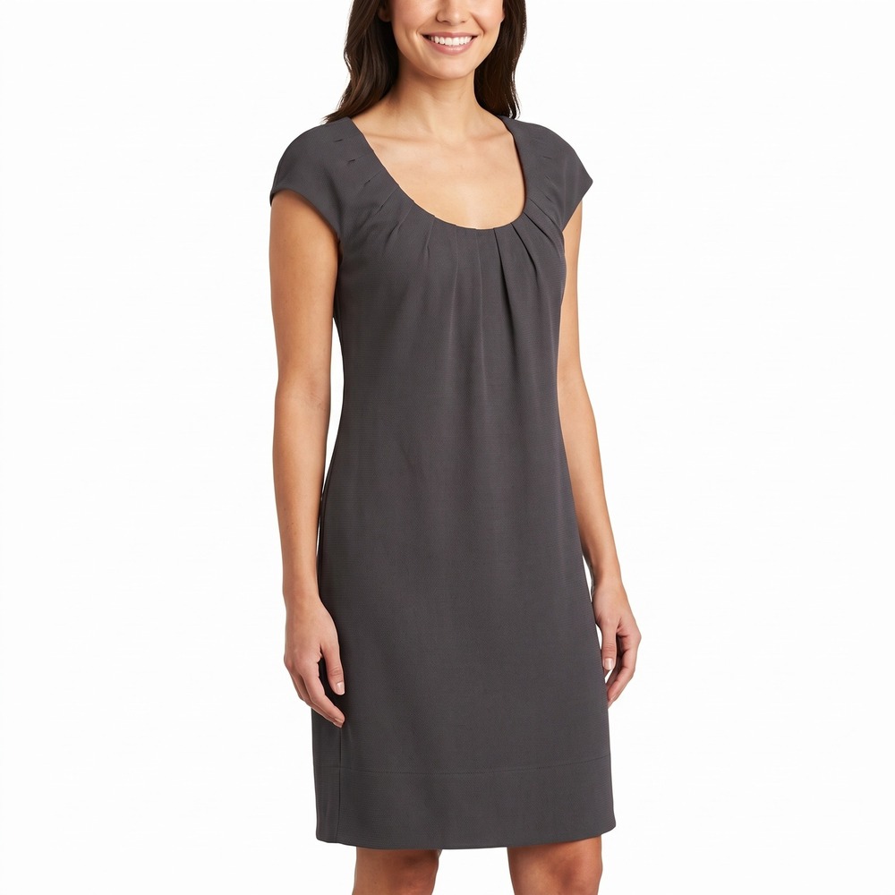 Calvin Klein Gray Pleated Scoop Neck Cap Sleeve Shift Dress Pockets Size 8